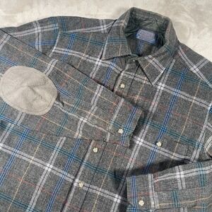 Vintage Pendleton Trail Shirt Plaid Virgin Wool Elbow Patches Mens M Made In USA